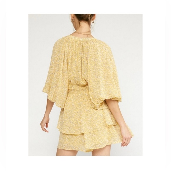 Yellow floral short sleeve romper - Picture 2 of 7